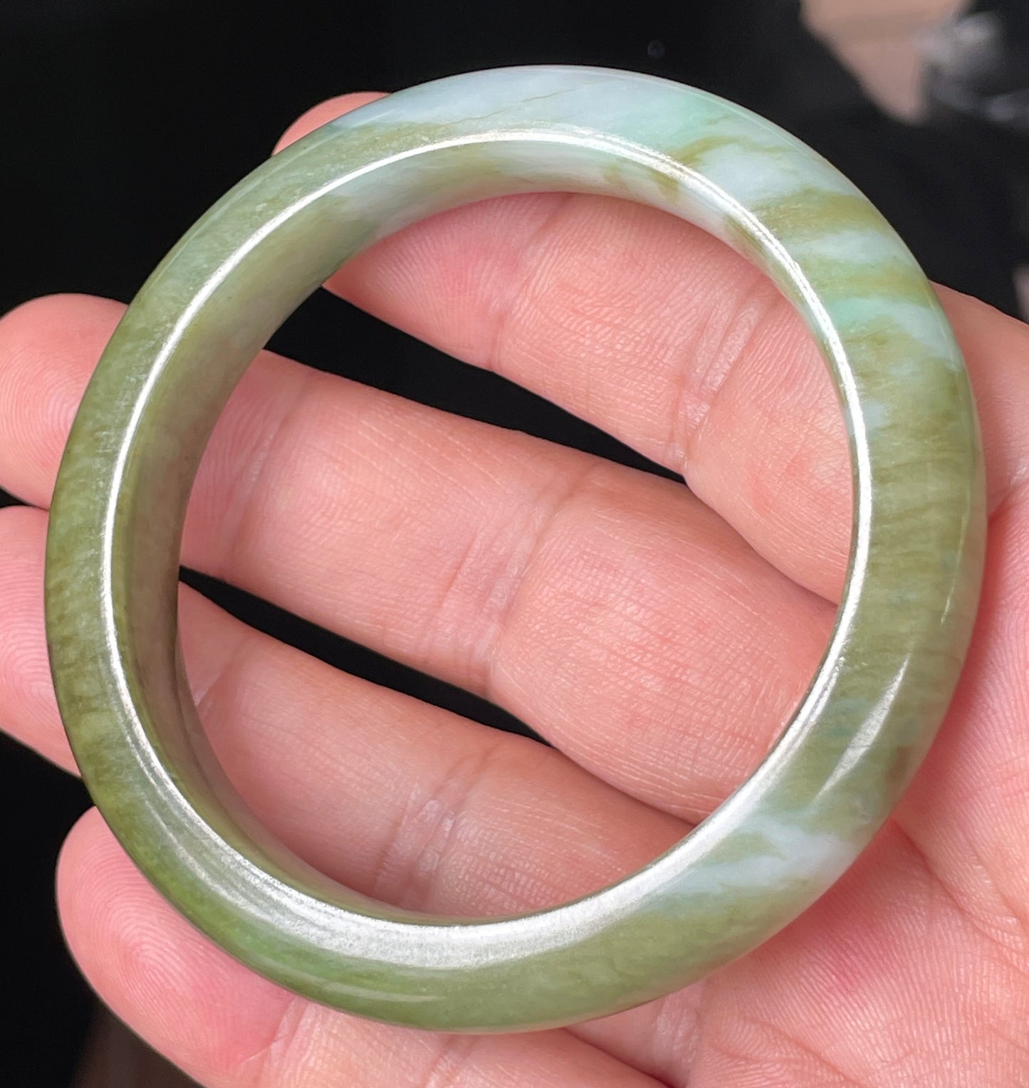 Natural Certified Burmese Jadeite Jade Bangle – Icy Forest Green with Bluish and Milky White Hues – 54.7mm – JB353