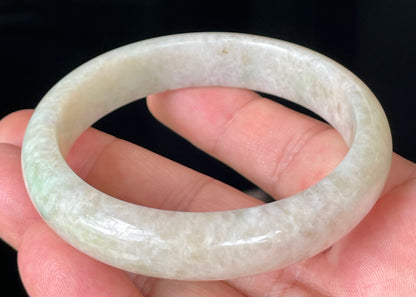 Natural Certified Burmese Jadeite Jade Bangle – Icy Honey and Milky White with Light Imperial Green Hues – 59.8mm – JB352