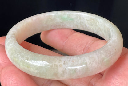 Natural Certified Burmese Jadeite Jade Bangle – Icy Honey and Milky White with Light Imperial Green Hues – 59.8mm – JB352