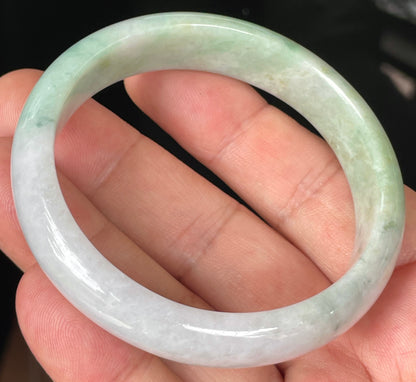 Natural Certified Burmese Jadeite Jade Bangle – Icy Light Lavender, Milky White with Imperial and Apple Green Hues – 57mm – JB356