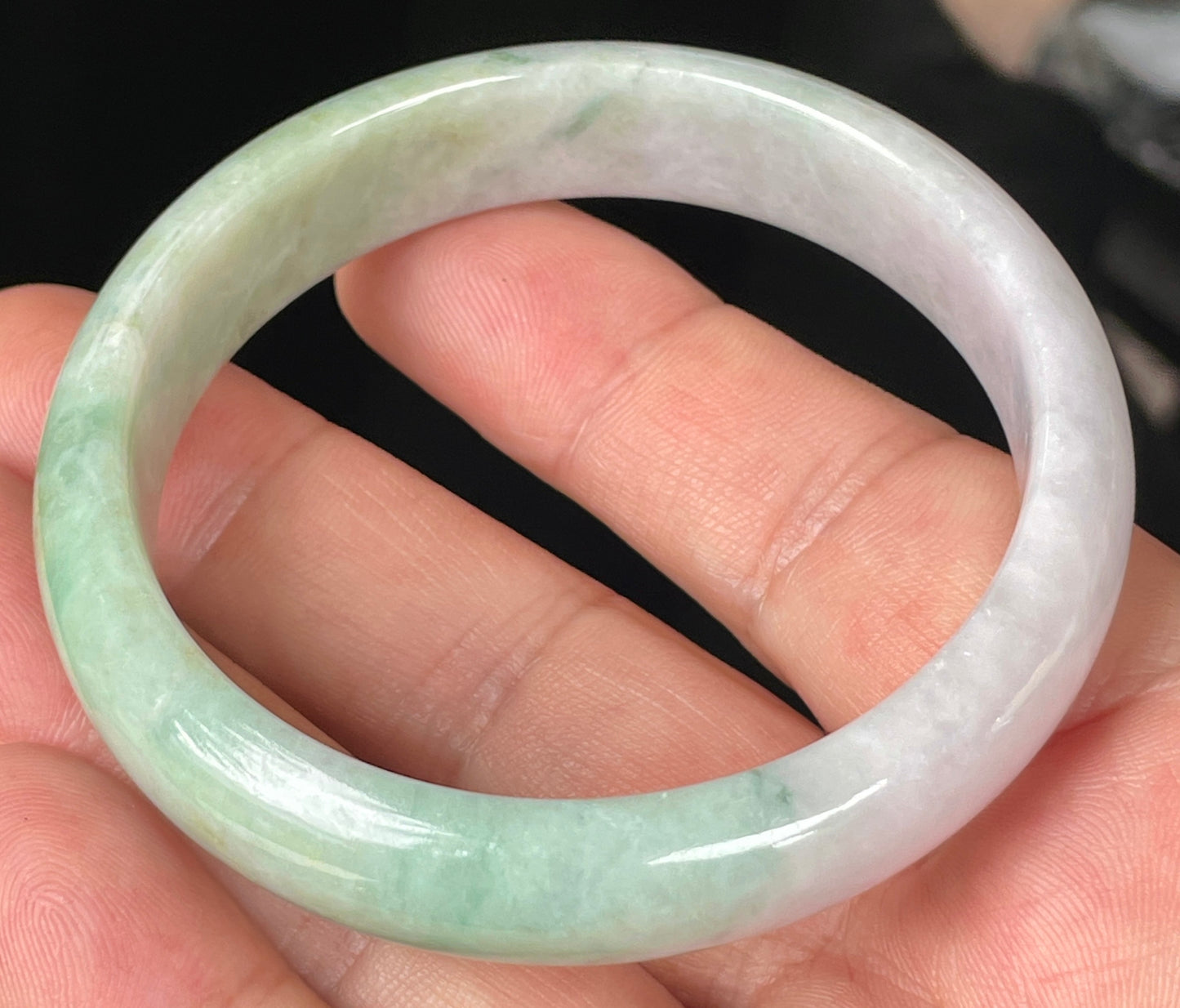 Natural Certified Burmese Jadeite Jade Bangle – Icy Light Lavender, Milky White with Imperial and Apple Green Hues – 57mm – JB356