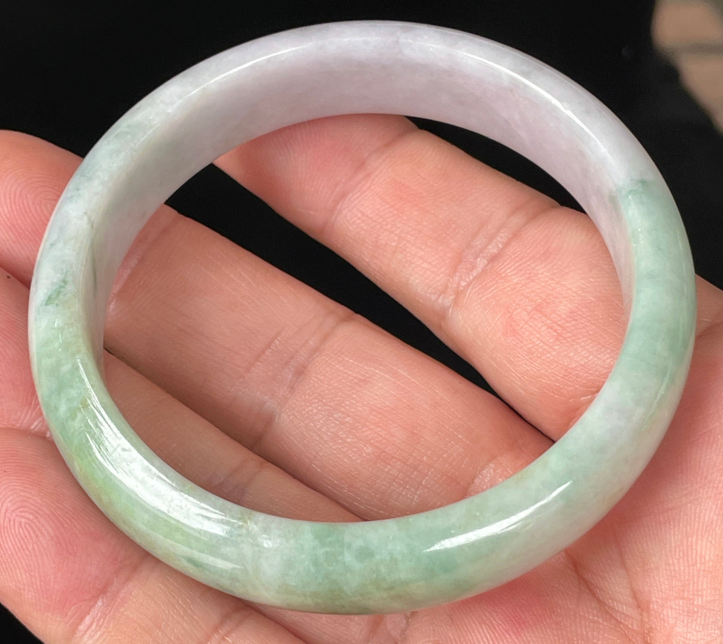 Natural Certified Burmese Jadeite Jade Bangle – Icy Light Lavender, Milky White with Imperial and Apple Green Hues – 57mm – JB356