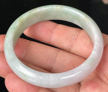 Natural Certified Burmese Jadeite Jade Bangle – Icy Light Lavender, Milky White with Imperial and Apple Green Hues – 57mm – JB356