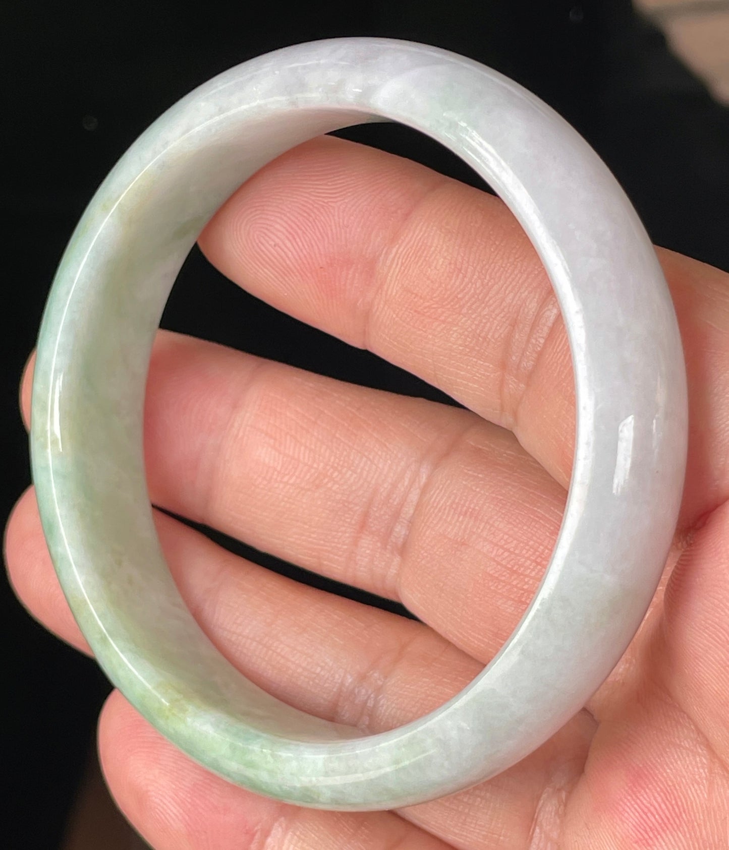 Natural Certified Burmese Jadeite Jade Bangle – Icy Light Lavender, Milky White with Imperial and Apple Green Hues – 57mm – JB356
