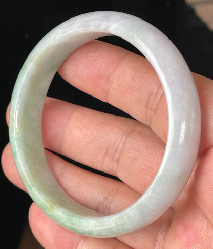 Natural Certified Burmese Jadeite Jade Bangle – Icy Light Lavender, Milky White with Imperial and Apple Green Hues – 57mm – JB356