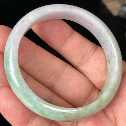 Natural Certified Burmese Jadeite Jade Bangle – Icy Light Lavender, Milky White with Imperial and Apple Green Hues – 57mm – JB356