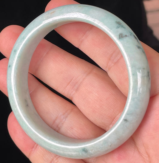 Natural Certified Burmese Jadeite Jade Bangle – Icy Greyish Milky White with Apple Green and Honey Hues – 55mm – JB350
