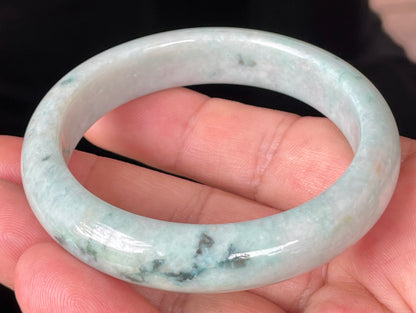 Natural Certified Burmese Jadeite Jade Bangle – Icy Greyish Milky White with Apple Green and Honey Hues – 55mm – JB350
