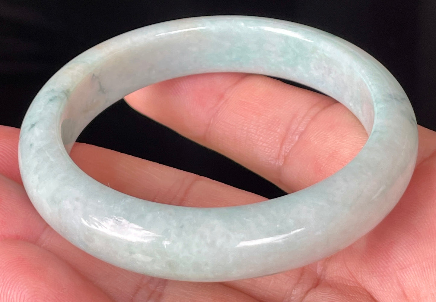 Natural Certified Burmese Jadeite Jade Bangle – Icy Greyish Milky White with Apple Green and Honey Hues – 55mm – JB350