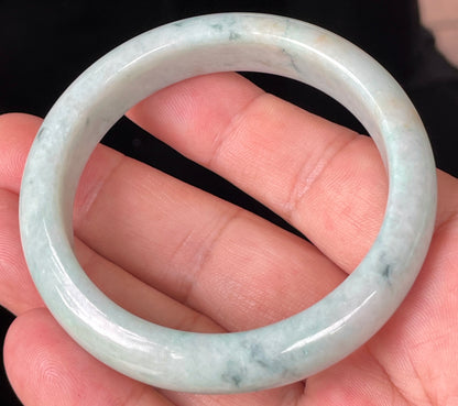 Natural Certified Burmese Jadeite Jade Bangle – Icy Greyish Milky White with Apple Green and Honey Hues – 55mm – JB350