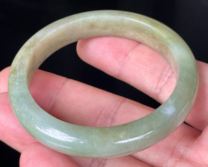 Natural Certified Burmese Jadeite Jade Bangle – Icy Apple Green with Milky White and Honey Brown Hues – 53mm – JB355