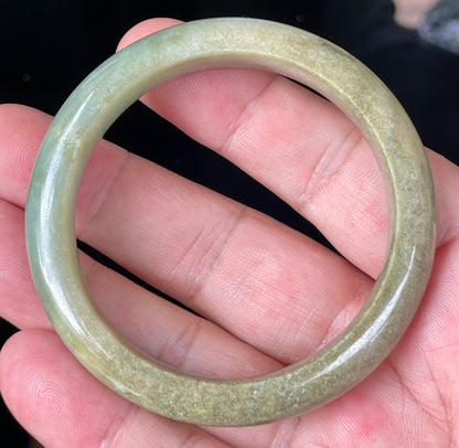 Natural Certified Burmese Jadeite Jade Bangle – Icy Apple Green with Milky White and Honey Brown Hues – 53mm – JB355
