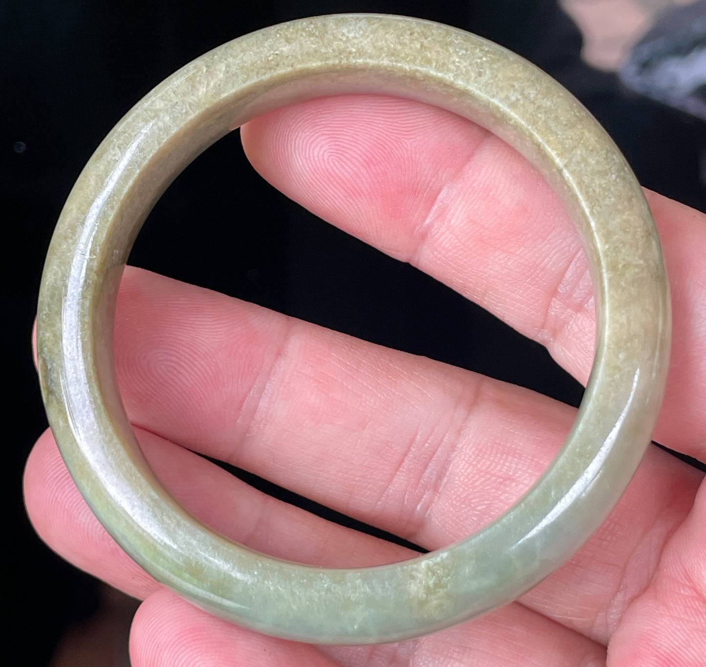Natural Certified Burmese Jadeite Jade Bangle – Icy Apple Green with Milky White and Honey Brown Hues – 53mm – JB355
