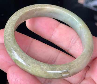 Natural Certified Burmese Jadeite Jade Bangle – Icy Apple Green with Milky White and Honey Brown Hues – 53mm – JB355