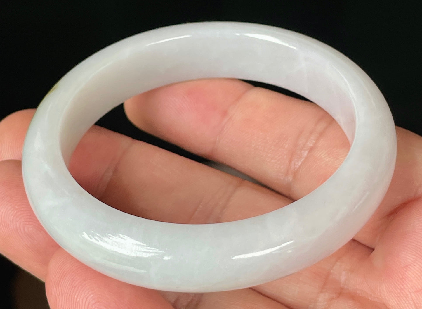 Natural Certified Burmese Jadeite Jade Bangle – Icy Milky White with Apple Green and Honey Hues – 53.4mm – JB354
