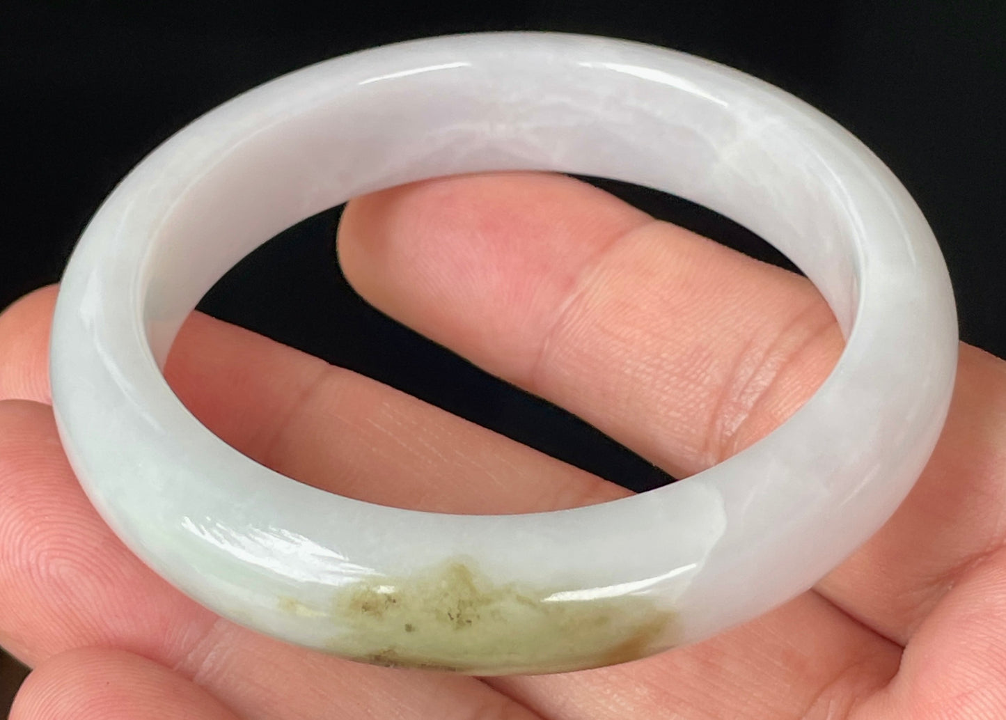 Natural Certified Burmese Jadeite Jade Bangle – Icy Milky White with Apple Green and Honey Hues – 53.4mm – JB354