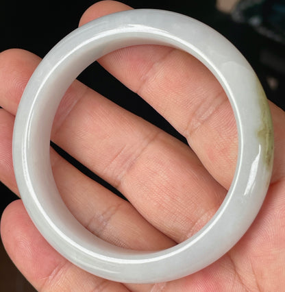 Natural Certified Burmese Jadeite Jade Bangle – Icy Milky White with Apple Green and Honey Hues – 53.4mm – JB354
