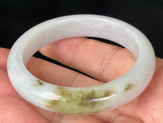Natural Certified Burmese Jadeite Jade Bangle – Icy Milky White with Apple Green and Honey Hues – 53.4mm – JB354