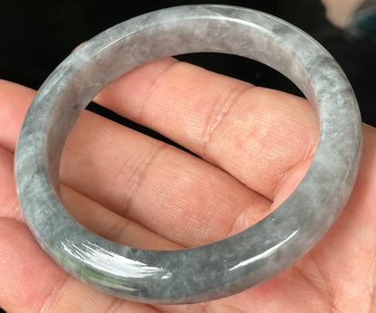Natural Burmese Jadeite Jade Bangle – Icy Grey with Milky White and Honey Hues – 57mm – JB364
