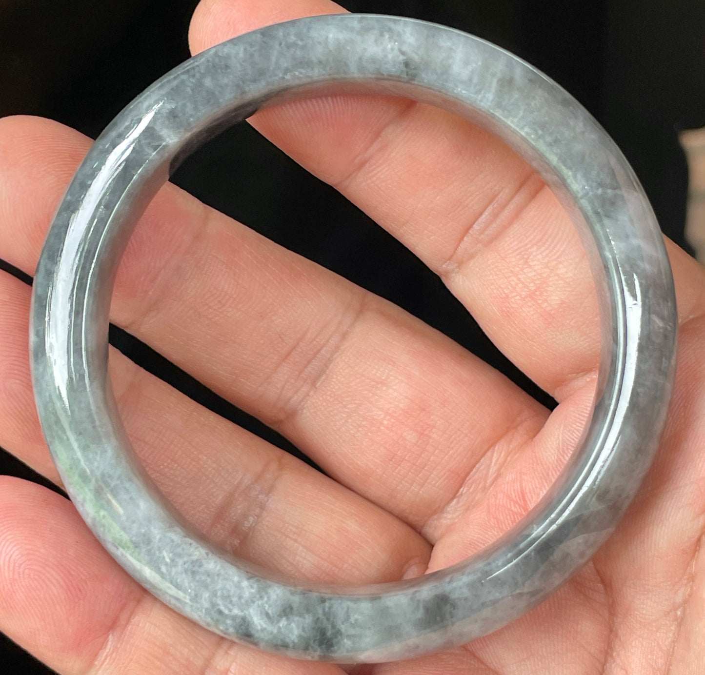 Natural Burmese Jadeite Jade Bangle – Icy Grey with Milky White and Honey Hues – 57mm – JB364