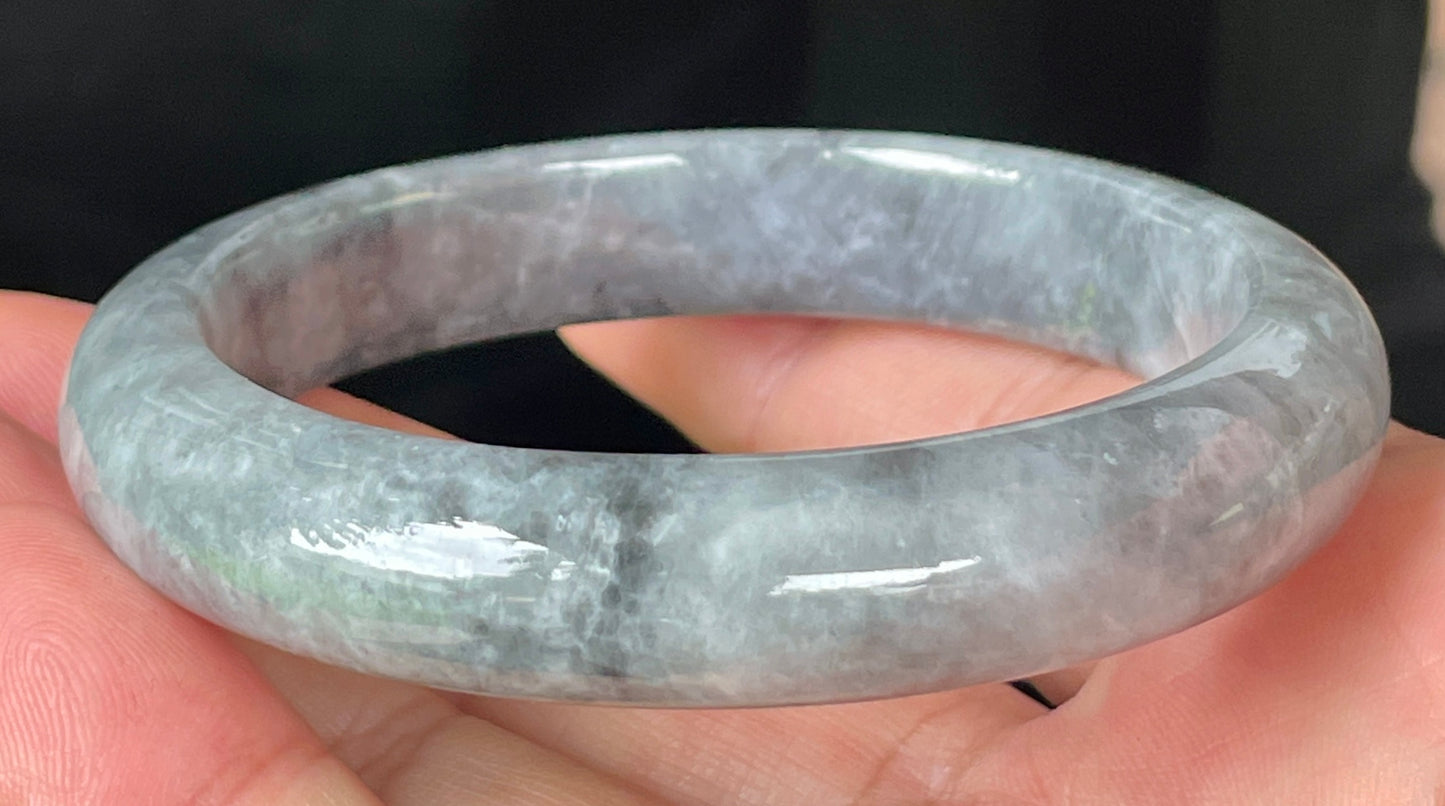 Natural Burmese Jadeite Jade Bangle – Icy Grey with Milky White and Honey Hues – 57mm – JB364