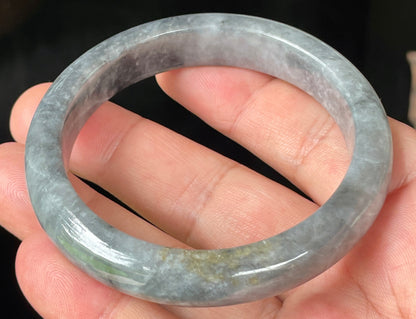 Natural Burmese Jadeite Jade Bangle – Icy Grey with Milky White and Honey Hues – 57mm – JB364