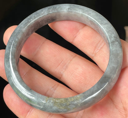 Natural Burmese Jadeite Jade Bangle – Icy Grey with Milky White and Honey Hues – 57mm – JB364