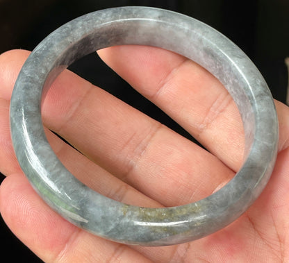 Natural Burmese Jadeite Jade Bangle – Icy Grey with Milky White and Honey Hues – 57mm – JB364