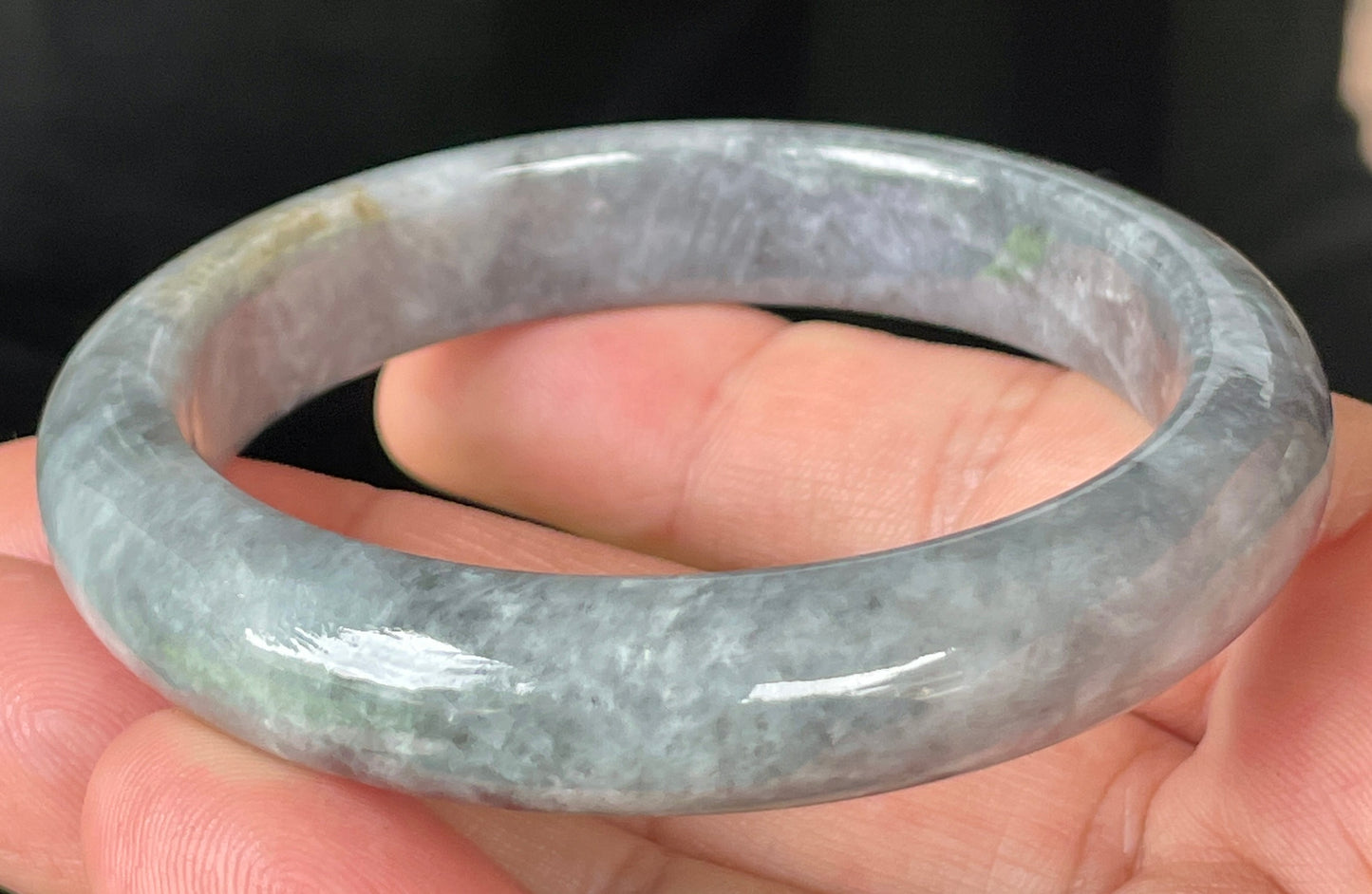 Natural Burmese Jadeite Jade Bangle – Icy Grey with Milky White and Honey Hues – 57mm – JB364