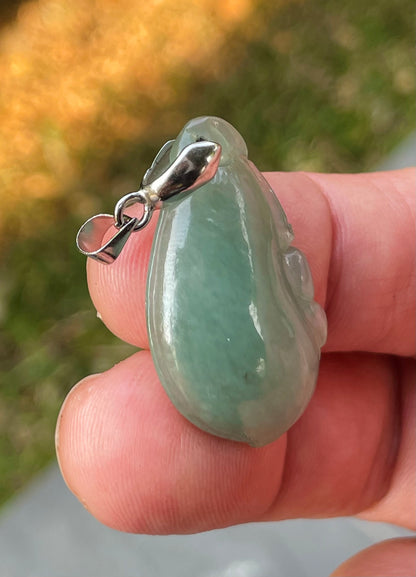 Natural Burmese Jadeite Jade Pendant – Green – Hand-Carved Gourd Motif – JP084