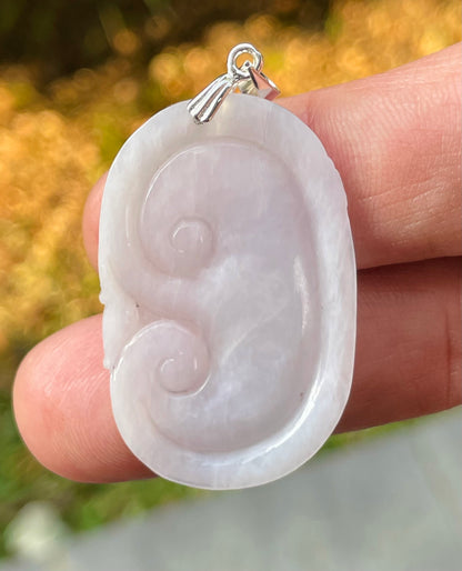 Natural Burmese Jadeite Jade Pendant – Milky White – Hand-Carved Ruyi Swirl Motif – JP085