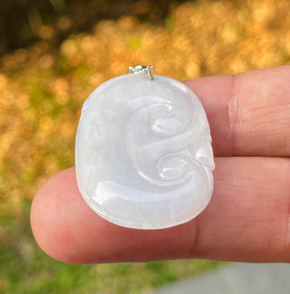 Natural Burmese Jadeite Jade Pendant – Milky White – Hand-Carved Ruyi Swirl Motif – JP085