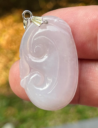 Natural Burmese Jadeite Jade Pendant – Milky White – Hand-Carved Ruyi Swirl Motif – JP086