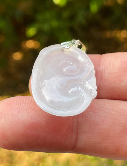 Natural Burmese Jadeite Jade Pendant – Milky White – Hand-Carved Ruyi Swirl Motif – JP086