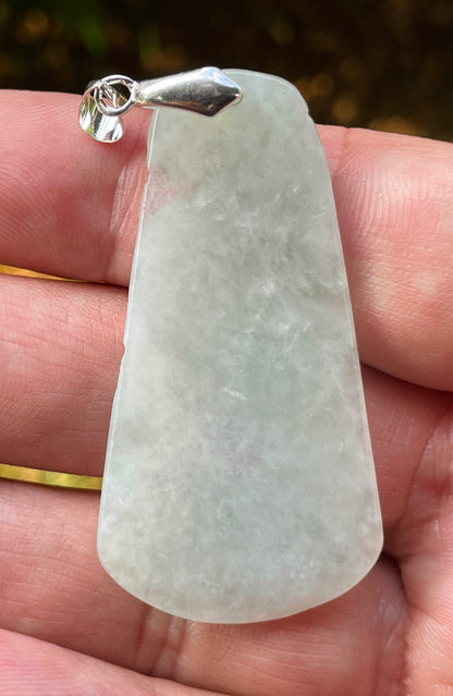 Natural Burmese Jadeite Jade Pendant – Milky White & Apple Green – Hand-Carved Lion Motif – JP090