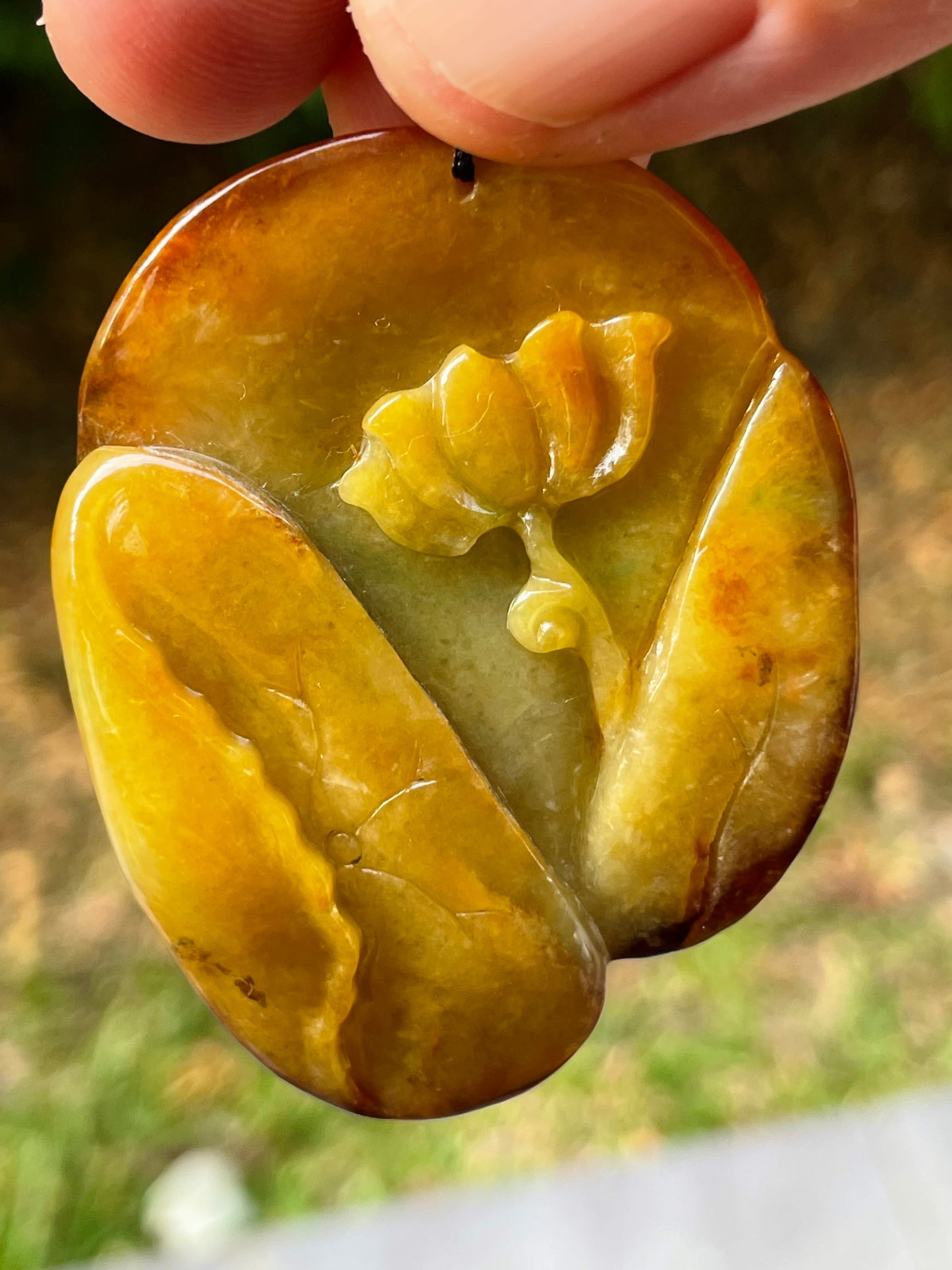 Natural Certified Burmese Jadeite Jade Pendant – Orange & Olive Green – Hand-Carved Twin Fish Motif – Necklace Included – JP080