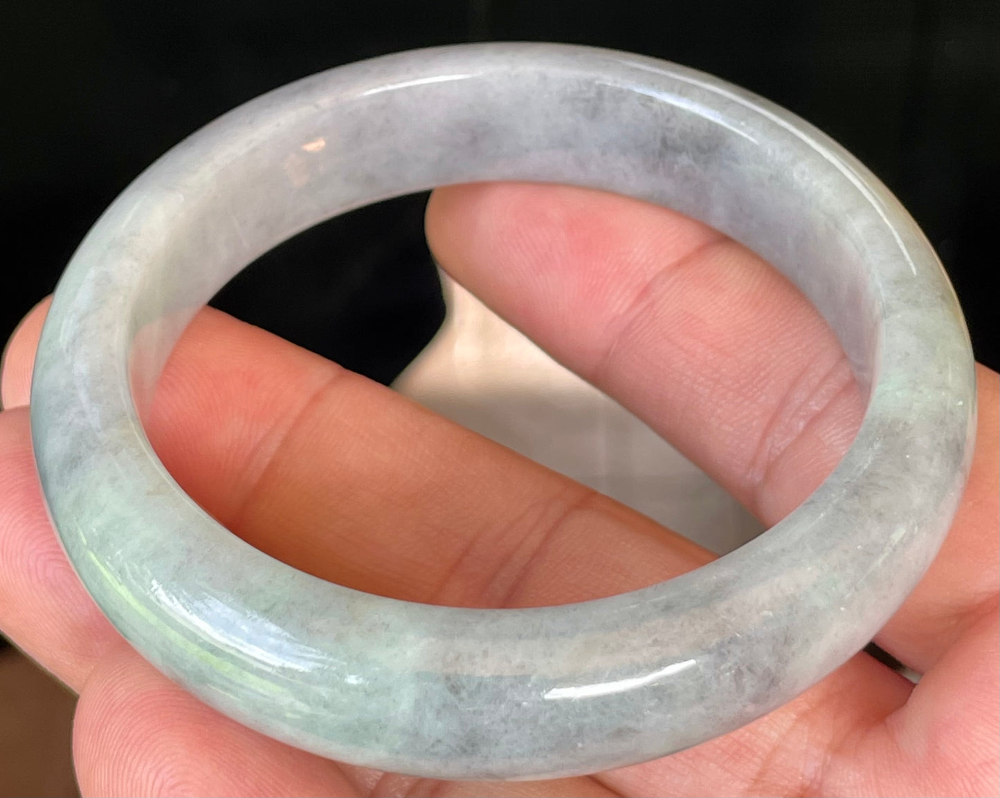 Natural Certified Burmese Jadeite Jade Bangle – Icy Grey & Milky White with Honey Hues – 57mm – JB358