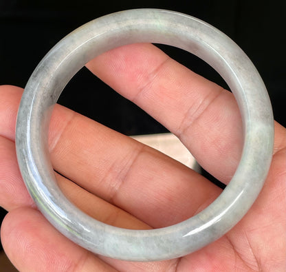 Natural Certified Burmese Jadeite Jade Bangle – Icy Grey & Milky White with Honey Hues – 57mm – JB358