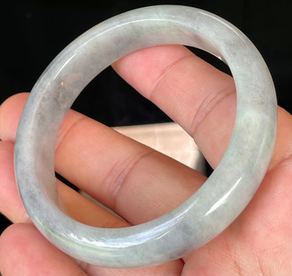 Natural Certified Burmese Jadeite Jade Bangle – Icy Grey & Milky White with Honey Hues – 57mm – JB358
