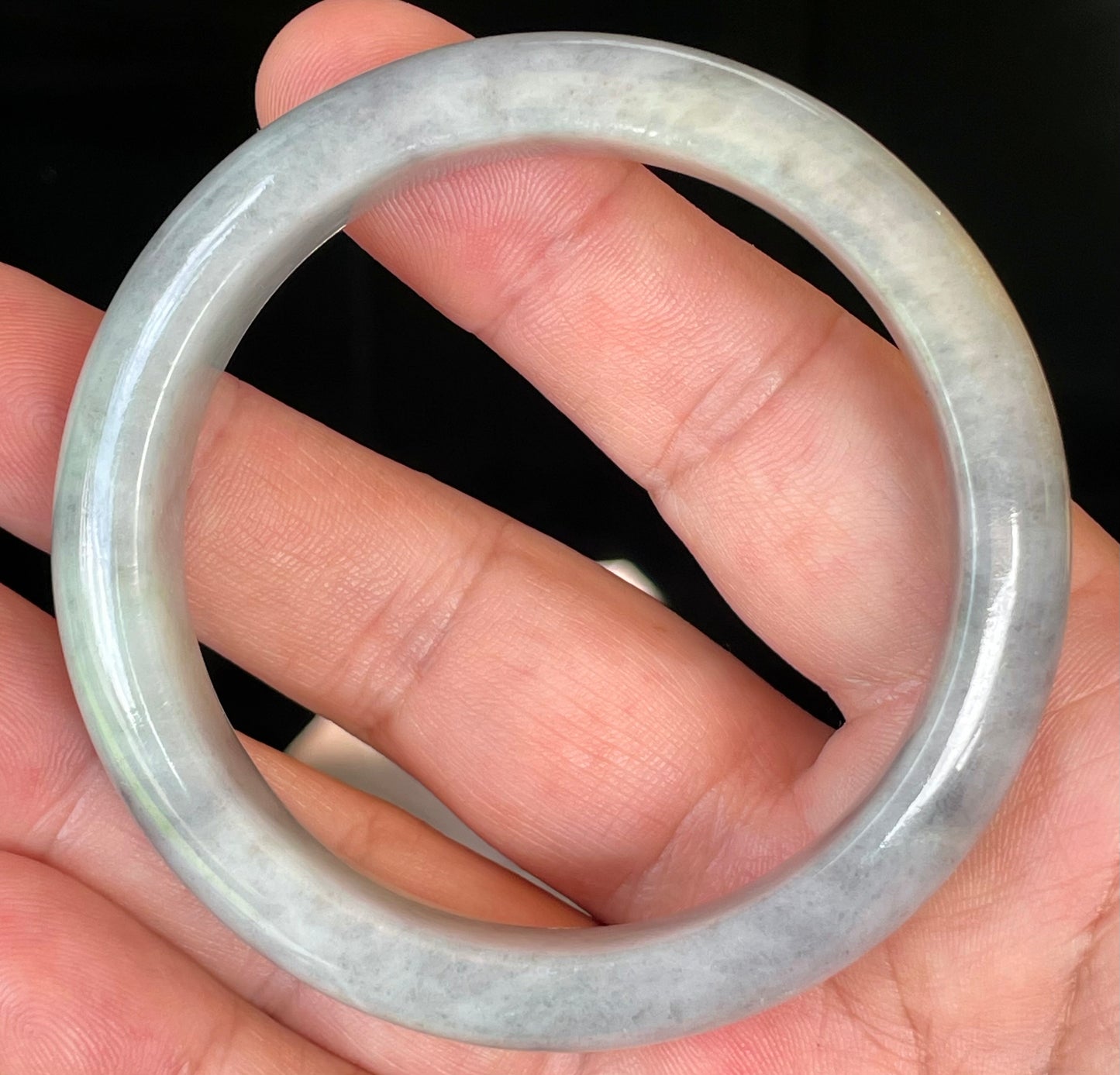 Natural Certified Burmese Jadeite Jade Bangle – Icy Grey & Milky White with Honey Hues – 57mm – JB358