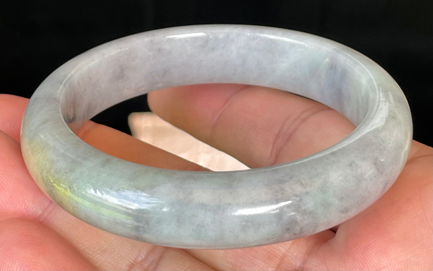 Natural Certified Burmese Jadeite Jade Bangle – Icy Grey & Milky White with Honey Hues – 57mm – JB358
