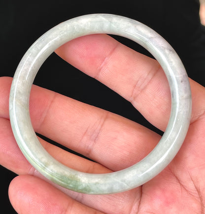 Natural Burmese Jadeite Jade Bangle – Icy Grayish Milky White & Apple Green – Princess Cut – 56.4mm – JB374