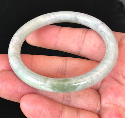 Natural Burmese Jadeite Jade Bangle – Icy Grayish Milky White & Apple Green – Princess Cut – 56.4mm – JB374