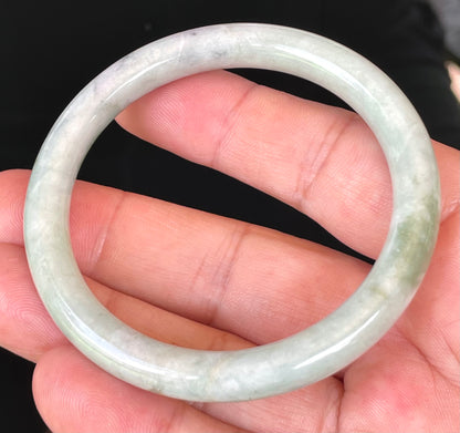 Natural Burmese Jadeite Jade Bangle – Icy Grayish Milky White & Apple Green – Princess Cut – 56.4mm – JB374