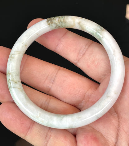 Natural Burmese Jadeite Jade Bangle – Icy Milky White & Apple Green – Princess Cut – 58.5mm – JB435