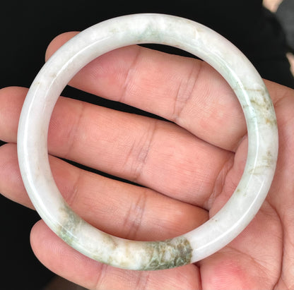 Natural Burmese Jadeite Jade Bangle – Icy Milky White & Apple Green – Princess Cut – 58.5mm – JB435