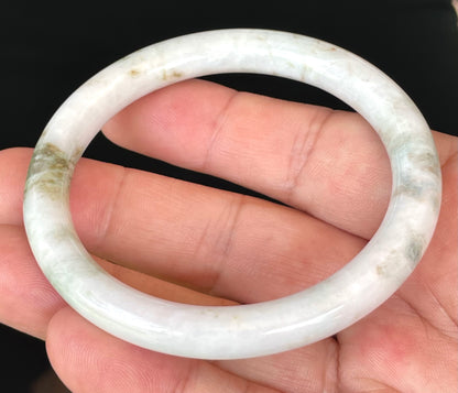 Natural Burmese Jadeite Jade Bangle – Icy Milky White & Apple Green – Princess Cut – 58.5mm – JB435