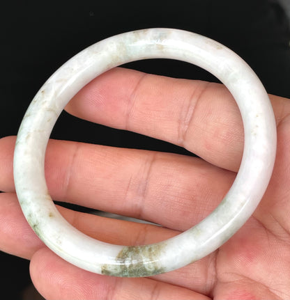 Natural Burmese Jadeite Jade Bangle – Icy Milky White & Apple Green – Princess Cut – 58.5mm – JB435
