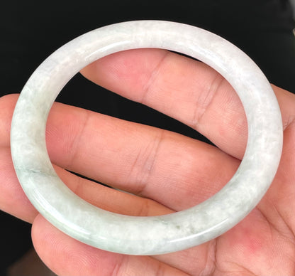 Natural Burmese Jadeite Jade Bangle – Icy Milky White & Apple Green – Flat Round – 56.5mm – JB378