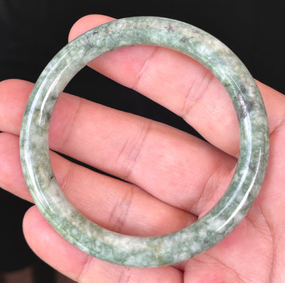 Natural Burmese Jadeite Jade Bangle – Icy Imperial Green & Apple Green – Princess Cut – 57mm – JB372
